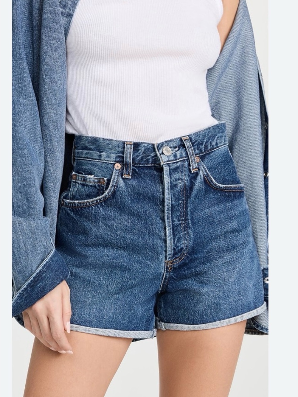 Agolde Classic Blue High-Rise Denim Shorts - Picture 3 of 15